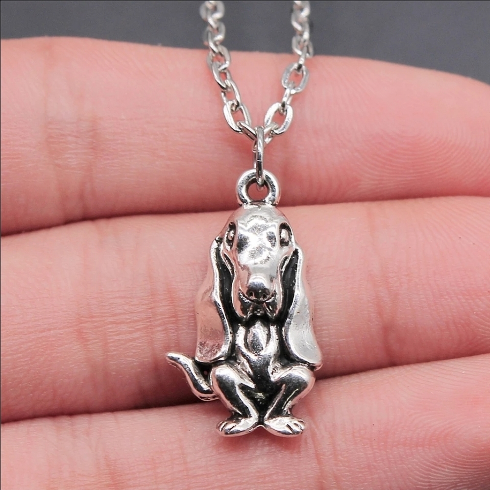 Sterling silver Basset hound necklace dog lover silver